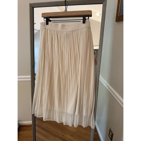 Metrowear New York Metrowear Pleated Chiffon Midi Skirt Beige Pearl Waist PXL - Picture 4 of 5